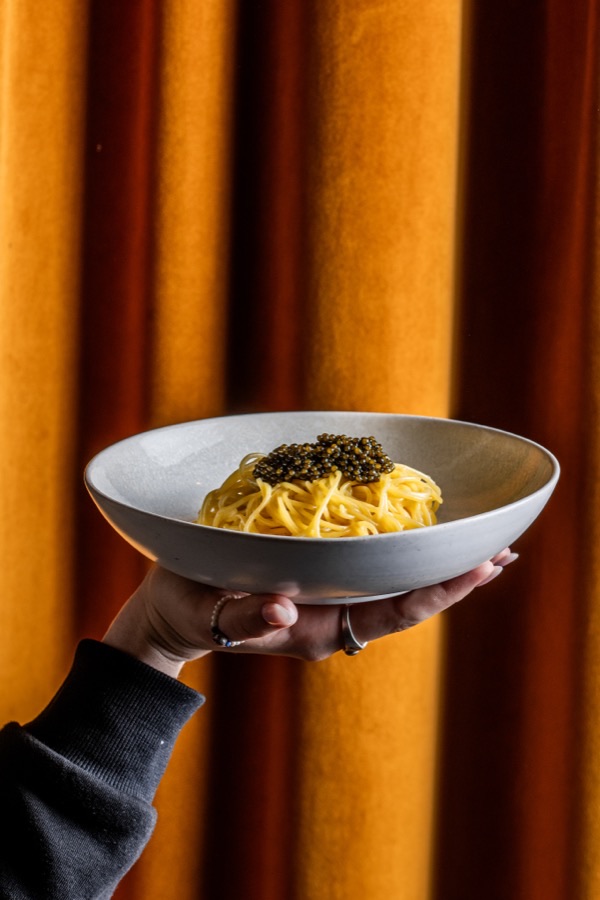 Homemade Spaghettini with black caviar, 20 g